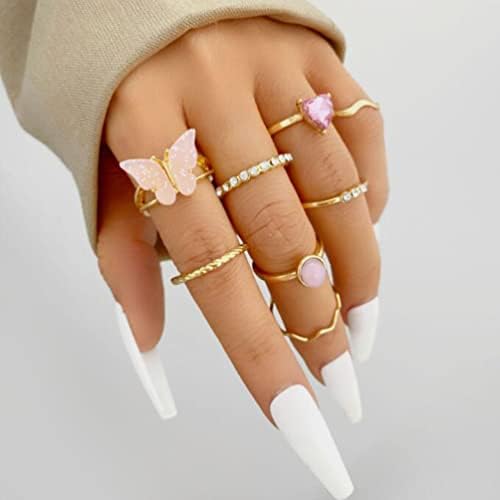 Creative Crystal Love Ring Acrylic Butterfly Ring Set Diamond Ring 8 Piece Set