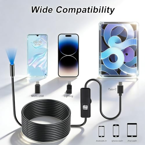 Endoscopio con cámara de serpiente para iOS boroscopio impermeable IP67 con luz 6
