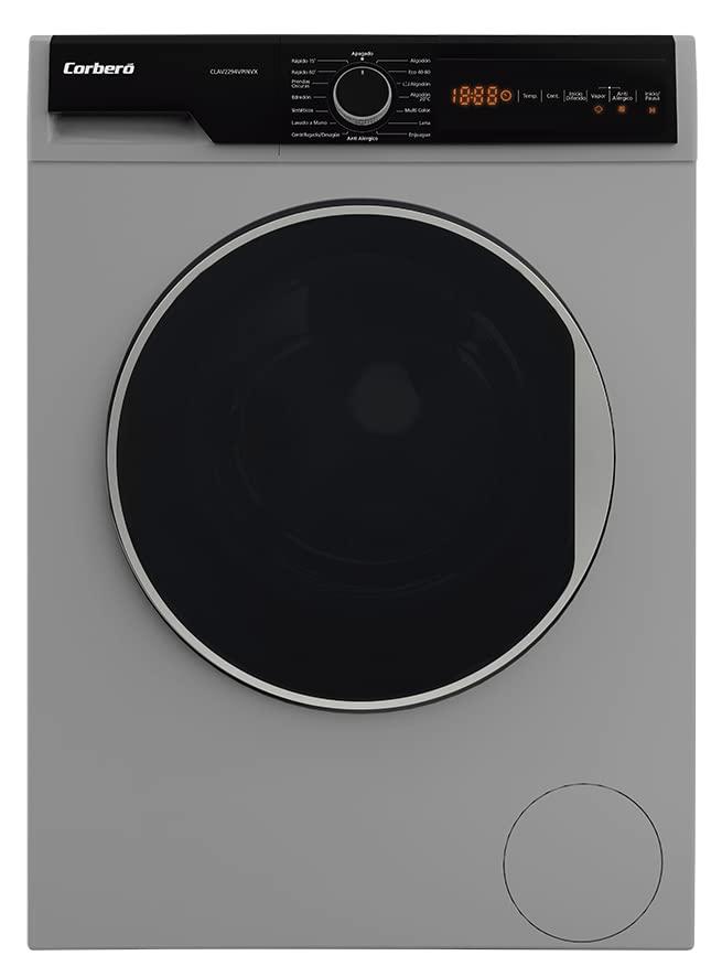 Corberó CLAV2294VPINVX Lavadora G. Premium Carga Frontal, 9 Kgr, 1400 Rpm, Inverter, Touch Control, Inox, 15 P., Vapor, Inicio Diferido, Antialérgico, ECOlógic, , Puerta XXL, E. Energética B
