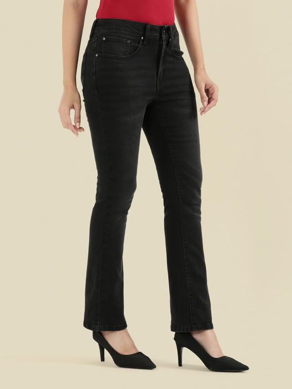 Image of GO COLORS Soft Cotton Blend Bootcut Jeans Full Length for Women| Breathable, Mid Rise