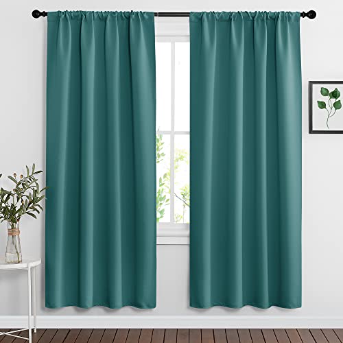 RYB HOME Country Curtains Blackout Drapes for Farmhouse Cabin Dining Sitting Room Bedroom Decor, Light Block Privacy Wall Panels, W 42 x L 72 per Panel, Teal, 1 Pair