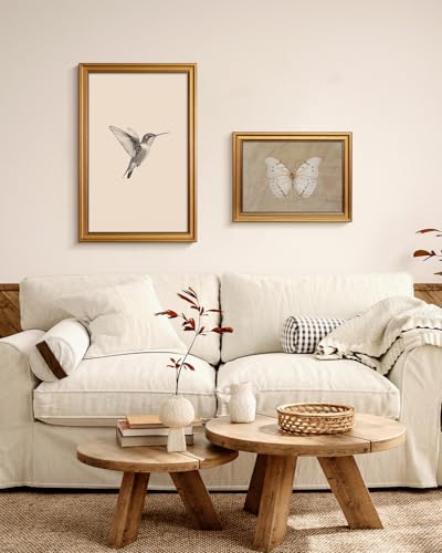 Image of VIYYIEA Vintage Gold Framed Wall Art for Living Room, Birds Canvas Prints Home Decor, Sketch Painting Picture, Bedroom Wall Decor Gifts for Friends or Family -【Hummingbird】-(24L x 16W)