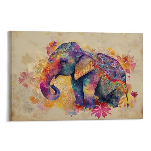 絵画 かわいいカラフルな象 アートパネル ポスター かわいい面白い動物 動物イラストアート インテリア 絵画 モダン 風景画 装飾画 玄関 壁掛け キャンバス 飾り絵 シリーズ アートボード 部屋飾り 壁飾り 壁の絵 ソファの背景絵画 木枠付きの完成品 2