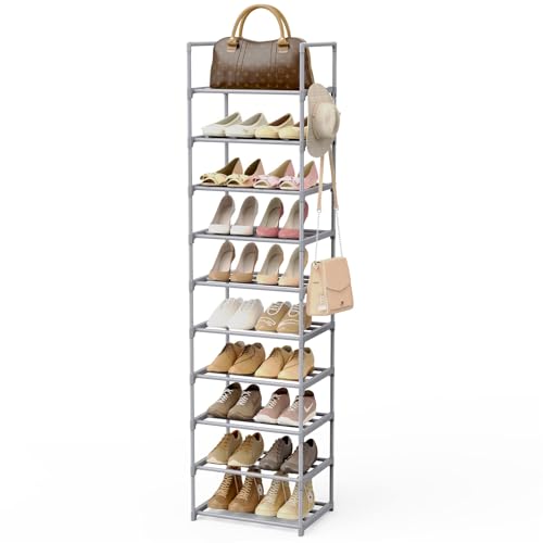 BrFoYu 10段トールシューズラック 狭い20-24足靴 收纳 クローゼット玄関用 垂直メタルシューズラックオーガナイザー 靴とブーツオーガナイザーストレージ 頑丈な靴棚 シューズスタンド