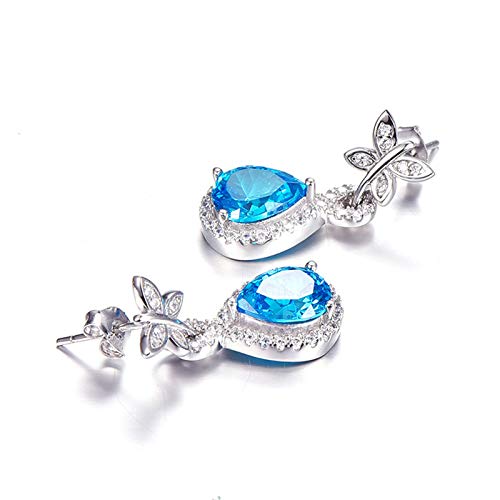 Boucles d'oreilles argent 925 bijoux papillon topaze bleue goutte fête