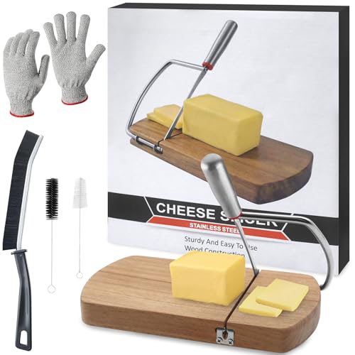Meat Slicer, Multipurpose Cheese Slicer Cutter, Acacia Wood Cheese Slicers Board with Blade for Block Cheese, Effortless Slicing, Guillotine Sausage Ham Biltong Jerky Slicer