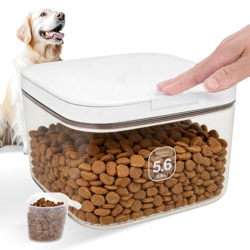 LEAWALK 5-8Lbs/5.92Qt/5.6L Airtight Dog Cat Food Storage Container and Pet Storage Bin BPA-Free. PET Clear Stackable Dog Treat Containers for Pet Food/Rice/Dry/Cereals/Flour/Sugar/Bread
