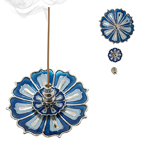 JAMBOS Räucherstäbchen Halter Räucherstäbchenbrenner Lotus Design mit abnehmbarem Aschenbecher Home Décor Blau Cover