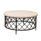 Steve Silver Furniture Roland Round Marble Coffee Table, 36-Inch Round Coffee Table, Bronze Metal Base, Modern Design, Living Room, 36'' L x 36'' W x 18'' H, White