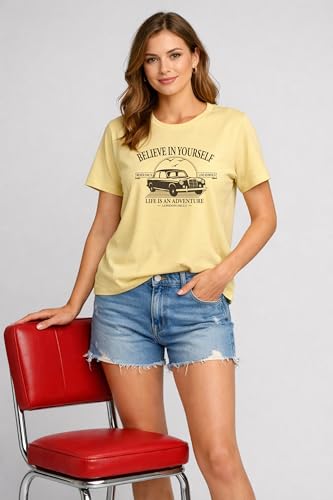 Image of London Hills Women's Loose Fit Printed Cotton T-Shirt Pack of 2 | Casual Round Neck Half Sleeve Graphic Tee | Breathable Summer Top for College, Travel & Outing