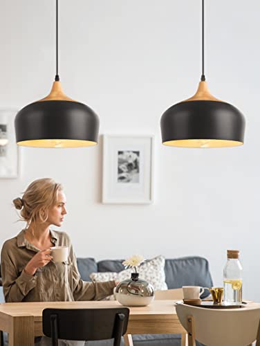 Qianzhan Farmhouse Pendant Light Fixtures, Modern Hanging Light With Solid Wood Adjustable Black Pendant Lighting For Kitchen Island Barn Dining Room Bedroom #TOP4