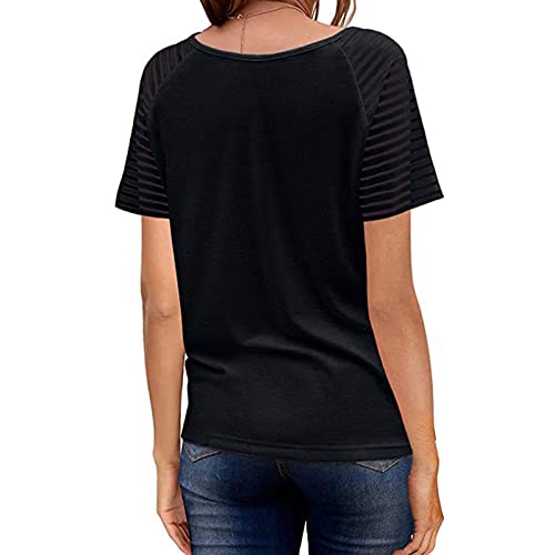 Womens Tops, Crop Pub Summer Ruffle Sleeve Top For Ladies Hawaiian Crew Neck Printed Chiffon Crop Fit Comfort Button Down Tops Women Black #TOP2