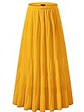 NASHALYLY Women's Chiffon Elastic High Waist Pleated A-Line Flared Maxi Skirts?Mustard Yellow,L