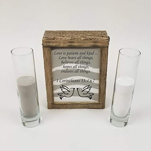 Streamside Shoppe Rustic Unity Sand Ceremony Set Love is Patient Black Lettering Rustic Shadow Box Wedding, Vow Renewal, Unity Sand Ceremony Set, Beach Wedding Decor, Unity Candle Alternative