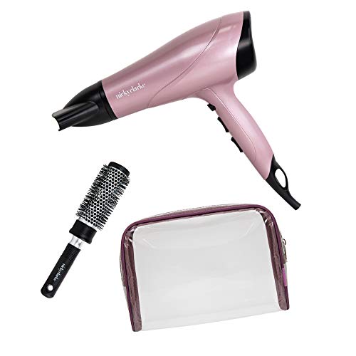 Nicky Clarke Dry Style Trio Gift Set with 2000W Hair Dryer, Radial Ceramic Brush & Cosmetic Bag, 3 Heat / 2 Speed Settings + Cool Shot, Styling Gifts for Women Girls, Purple - NGP201