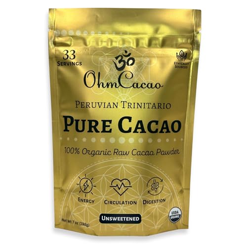 Ohm Raw Cacao Powder Organic Pure Unsweetened | Natural Source of Magnesium, Iron and Theobromine | Organic Sugar-Free Chocolate Baking Powdered Drink Mix (33 Servings)