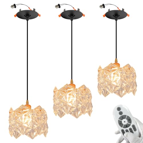 SKIVTGLAMP Compatible E26 Adapter T24 Connector Conversion Kit Can Retrofit Recessed Light Remote Control for 4~5inches Holes Adjustable Height Mini Crystal Cover Gold Frame for Kitchen Island