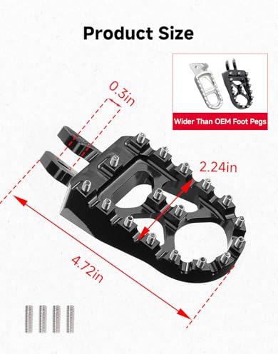 Image of KEMIMOTO Aluminum Dirt Bike Foot Pegs Adjustable Fit for Surron Light Bee | Anti-Slip Foot Rest Pedals, for Surron X and S E Ride Pro SS, Ebike CRF150F CRF230F 2003-2019 Black