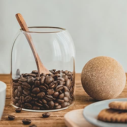 INCETUE 25Oz/750ML Clear Glass Storage Canister with Ball Cork Top for Kitchen Counter, Unique Design Decorative Cylinder Food Organization Container Jar with Air Tight Wood Cork Lid for Pantry