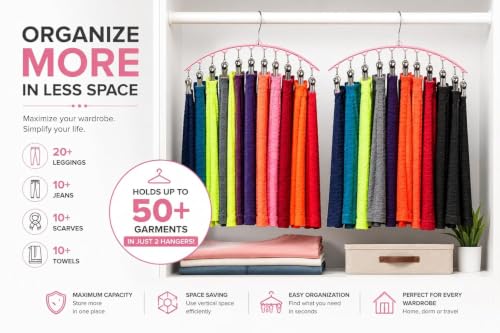 Image of Vastra Leggings Organizer for Closet, Metal Pants Hanger with 10 Rubber Coated Clips, Space Saving Wardrobe Organizer for Leggings, Jeans, Scarves, Dupattas, Towels & Baby Clothes (1, Pink)