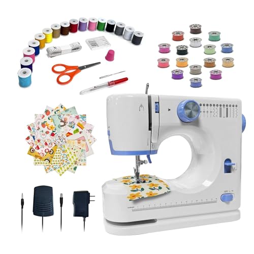 Image of Stoigeld Sewing Machine for Beginners with 20Pcs Fabric & 32Pcs Sewing Threads Kit,Portable Sewing Machine with 12 Built-in Stitches & 2 Speed(High-Low Speeds)-BW724