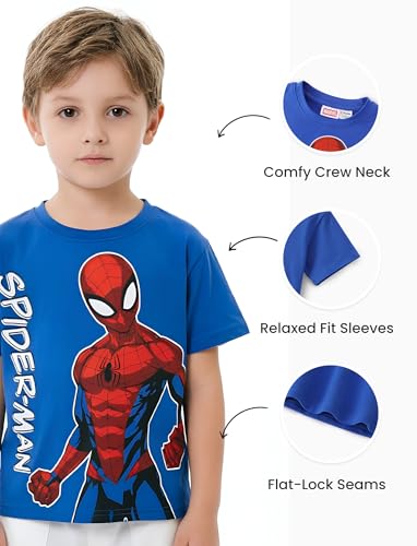 Disney Marvel Spiderman Miles Morales Little Boy Short T-Shirt 3 Pack Girl Tee Shirt Kid Cotton Graphic Tops Summer Apparel Outfit Children Athletic Sports Cloth Fall Jersey Blue/Red/Black 4-5 Years - image 6