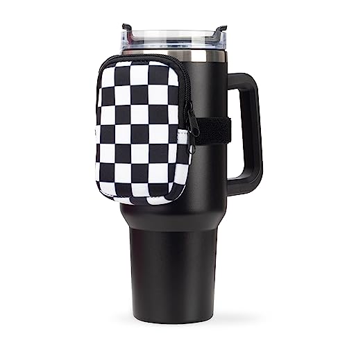 Water Cup Bottle Pouch Accessory | Compatible with Stanley Tumbler| Great for Workouts, Gym, Running, Walking, Sports| Keeps Cards, Keys, and Earphones Safe| Fun and Cute Designs (Checkered)