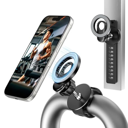 Itramax Soporte Teléfono Magnético Cochecito,Soporte Portátil 360° Giratorio con Correa de Silicona Ajustable Compatible con MagSafe iPhone17 16 15 14 13 12 Smartphones,Fitness,Gimnasio,Carrito y Golf