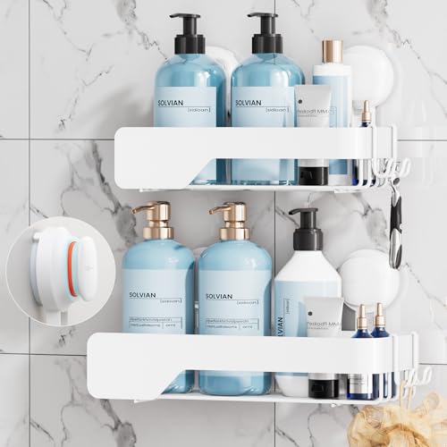 Image of TAILI Shower Caddy Suction Cup Rustproof Metal Visible indicator White | 2 Pack Rustproof,No Drilling Wall Mounted Basket, Upgraded Removable Suction Cup Bathroom Organizer Heavy Duty Shampoo