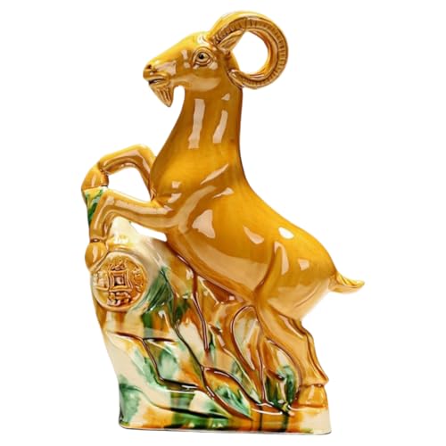 HUMOCHUSON Ceramic Climbing Goat Sculpture Yellow Green