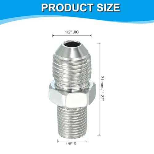 Image of PATIKIL Pipe Adapter Connector 1 /2 inch Male 74 Flare JIC x 1 /8 inch Male R Pipe Fitting Oil Feed Restrictor Fitting Hydraulic Connector for Oil Steam Water Pipelines System