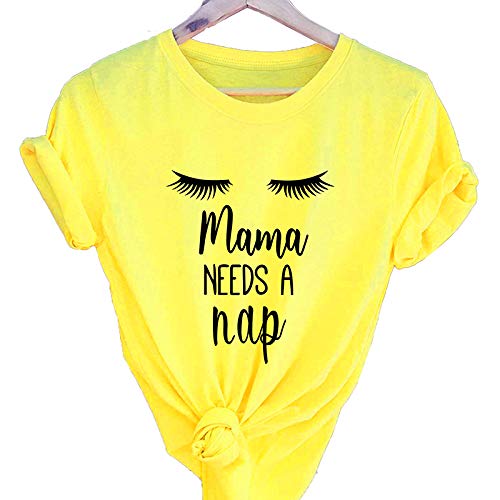 Domary T-shirt feminina mangas curtas O pescoço letras Imprimir mama precisa de um cochilo plus size