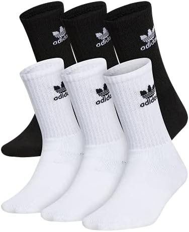 adidas Originals Kids-Boy's/Girl's Trefoil Cushioned Crew Socks (6-Pair), White/Black, Medium