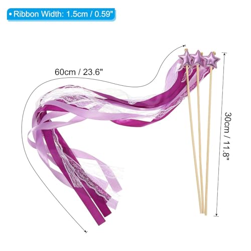 Image of 24 Pack Fairy Wands, Ribbon Lace Fairy Wands with Bells, Decorative Silk Stick with Streamers for Wedding Birthday Party, Pretty Pentagram Ribbon for Girls