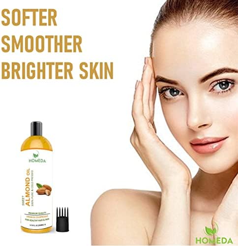 Homeda Pure Cold Pressed Sweet Almond Oil for Face, Hair Growth, Skin, Baby Massage - 1000 ml - 100% pure (Organic Badam Oil for face glowing skin, Odorless)