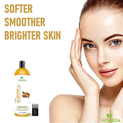 Homeda Pure Cold Pressed Sweet Almond Oil for Face, Hair Growth, Skin, Baby Massage - 1000 ml - 100% pure (Organic Badam Oil for face glowing skin, Odorless)