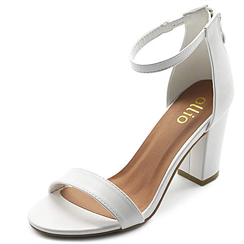 Ollio Women's Shoes Faux Suede or Faux Leather Ankle Strap Zip Up Closure Chunky Heel Sandals H97