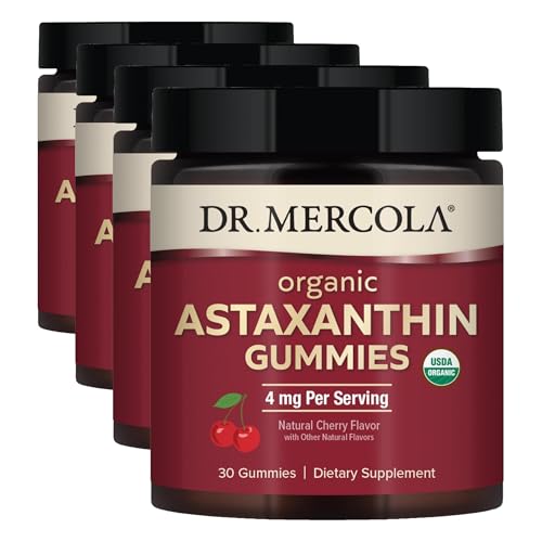 Dr. Mercola Organic Astaxanthin Gummies, 30 Servings (30 Gummies), 4 mg Per Serving, Dietary Supplement, Antioxidant and Immune Support, Certified Organic, Non-GMO (Pack of 4)
