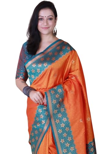 Image of SGF11 Women's Kanjivaram Pure Handloom Soft Silk Saree With Blouse Piece