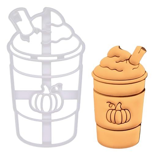 BAKERLOGY Pumpkin Spice Cinnamon Latte Cookie Cutter - Bake Autumn Fall Treats - Detailed Biscuit Cutter Design for Baking and Crafts, ideal on fondant, dough, clay