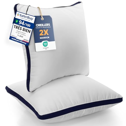 Utopia Bedding Oreillers 50 x 50 cm (2 Pièces), Rembourrage en Fibres Creuses Vierges 3D, Oreiller Doux et Facile à Entretenir (Bleu Marine)