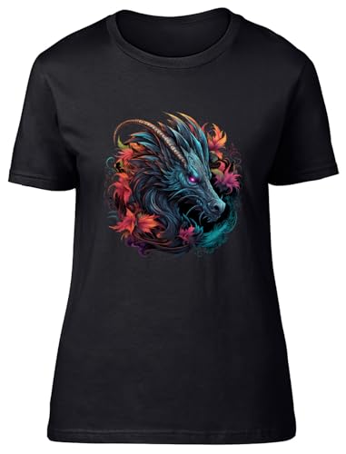 Shopagift Mythical Dragon Womens T-Shirt Fantasy Fire Breathing Creature Ladies Tee Gift Black