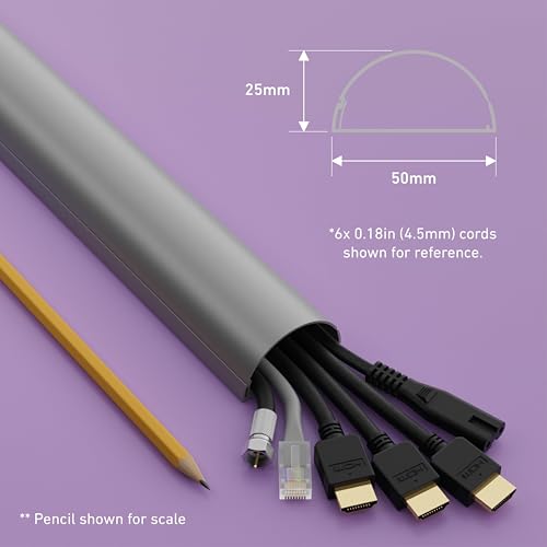 Image of D-Line Half Round Cord Hider, Patented Cable Cover, Hide TV Wall Mount Wires, Raceway for Cords, Decorative Wire Covers, Paintable, Adhesive Cable Concealer, 2in W x 1in H x 39in L, Gray