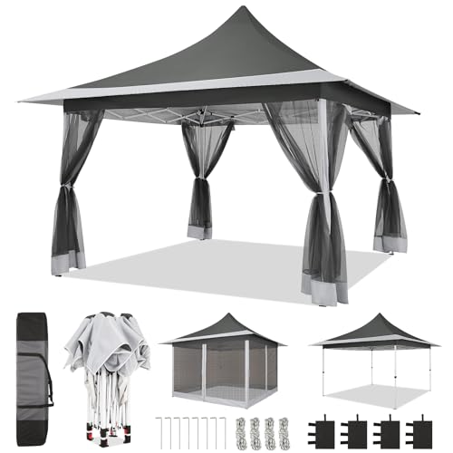 Image of COBIZI 12x12 Pop up Canopy Gazebo on Clearance, Outdoor Canopy Tent with Mosquito Netting & Sandbags,Patio Portable Gazebo for Garden,Backyard & Lawn,Darkgrey
