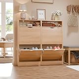 ELUCHANG Zapatero Estrecho con 4 Solapas & Compartimentos Abiertos, Mueble...