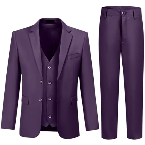 Boys' Suits Kids Formal Suit Set Dark Purple Teen Boy 3 Piece Suit Size 12