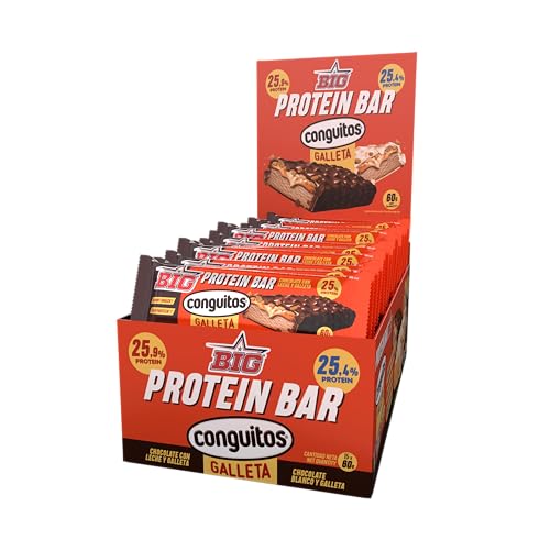 BIG - Barritas Proteina con Toppings de Conguitos Dark Galleta 25 gr Proteina por Barra - Pack 15 Barritas x 60 gr - Barras Alta en de Proteinas con Chocolate con Leche - Ideal para Dieta Deportiva