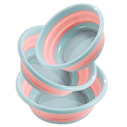 Tina Plegable para Platos Lavabo Portátil, Tina de plástico de Ahorro de Epacio de Color Rosa y Azul-L