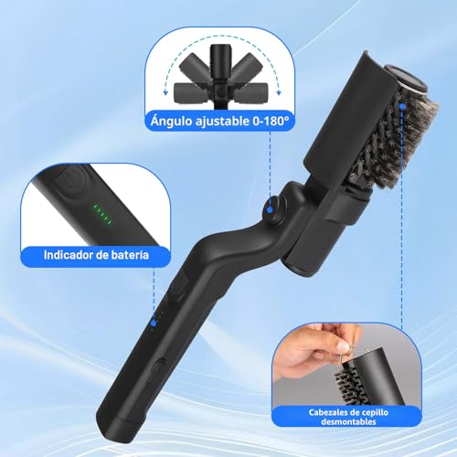 Miniatura 5 de Cepillo Eléctrico Mejorado, Funciona Con Batería Con Ángulo Ajustable, Cabezal De Cepillo De Acero Inoxidable, Limpieza De 3 Niveles, Tiempo De Funcionamiento De 90 Minutos, Resistente Al Agua Para