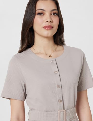 Image of Amazon Brand - Symbol Women's Cotton Blend Seersucker Knit Button-Down Dress | Belted Waist, Short Sleeve, Knee Length (Available in Plus Sizes)